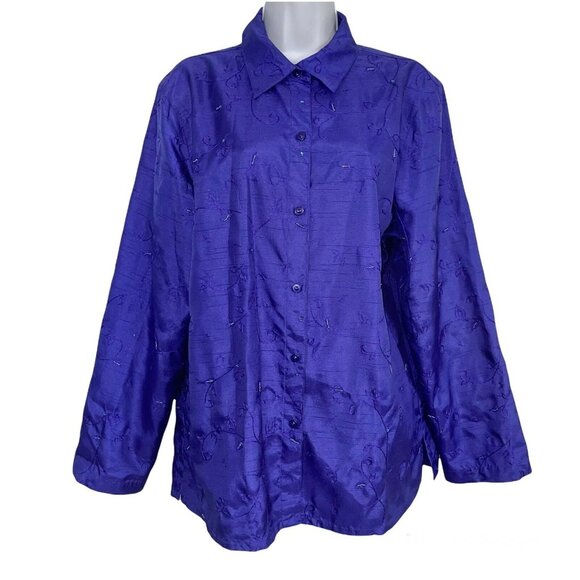 Clothes Womens XL Top Blouse Purple Embroidered Long Sleeve Dressy Career Work - Picture 1 of 11